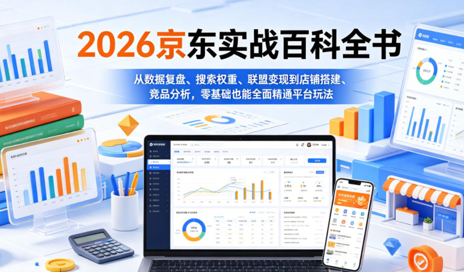 2026京东实战百科全书，从数据复盘、搜索权重、联盟变现到店铺搭建、竞品分析，零基础也能全面精通平台玩法-创业网 - 最新网络创业项目与实战营销教程平台 | cye.cc