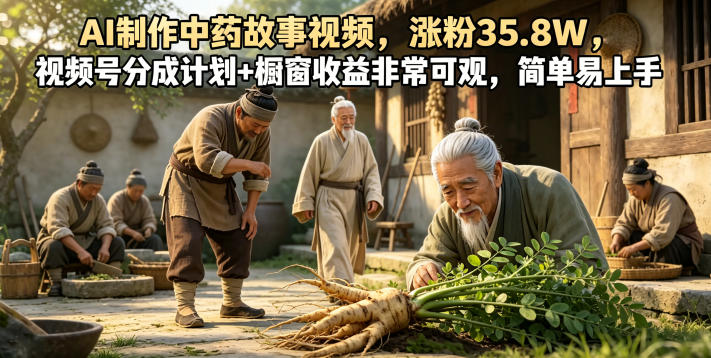 AI制作中药故事视频，涨粉35.8W，视频号分成计划+橱窗收益非常可观，简单易上手-创业网 - 最新网络创业项目与实战营销教程平台 | cye.cc