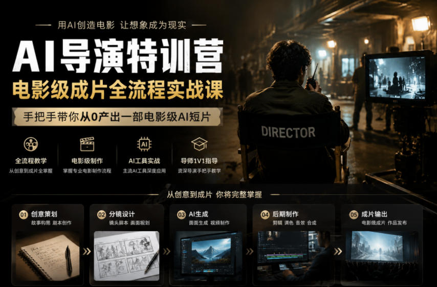 AI导演特训营，电影级成片全流程实战课，手把手带你从0产出一部电影级AI短片-创业网 - 最新网络创业项目与实战营销教程平台 | cye.cc
