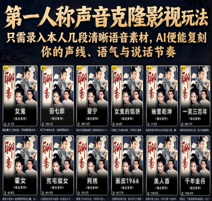 第一人称声音克隆影视玩法，只需录入本人几段清晰语音素材，AI便能复刻你的声线、语气与说话节奏-创业网 - 最新网络创业项目与实战营销教程平台 | cye.cc