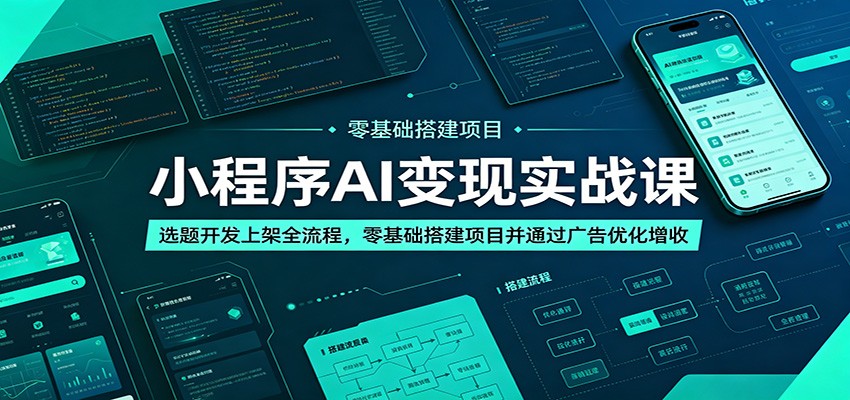 小程序AI变现实战课：选题开发上架全流程，零基础搭建项目并通过广告优化增收-创业网 - 最新网络创业项目与实战营销教程平台 | cye.cc