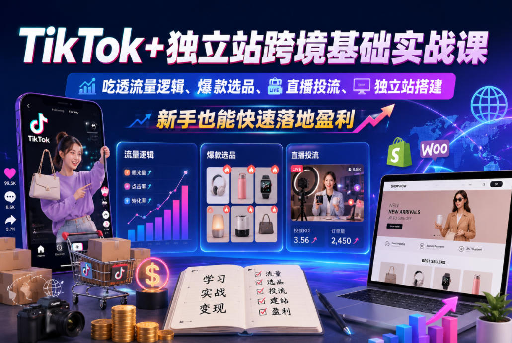 TikTok+独立站跨境基础实战课，吃透流量逻辑、爆款选品、直播投流与独立站搭建，新手也能快速落地盈利-创业网 - 最新网络创业项目与实战营销教程平台 | cye.cc