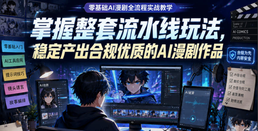 零基础AI漫剧全流程实战教学，掌握整套流水线玩法，稳定产出合规优质的AI漫剧作品-创业网 - 最新网络创业项目与实战营销教程平台 | cye.cc