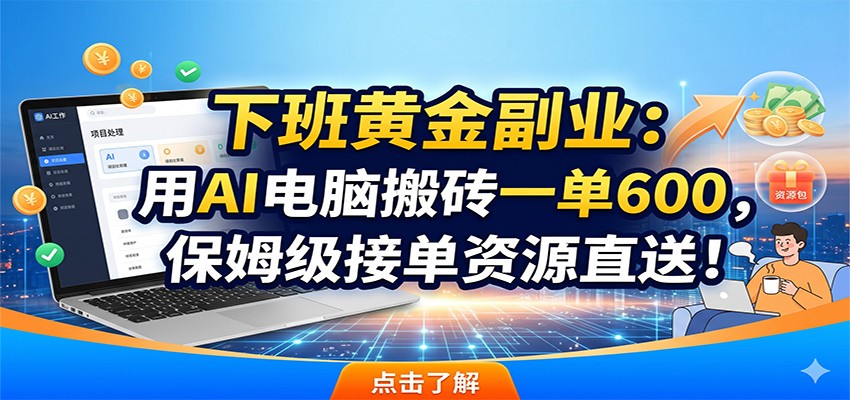 下班黄金副业：用AI电脑搬砖一单600，保姆级接单资源直送！-创业网 - 最新网络创业项目与实战营销教程平台 | cye.cc