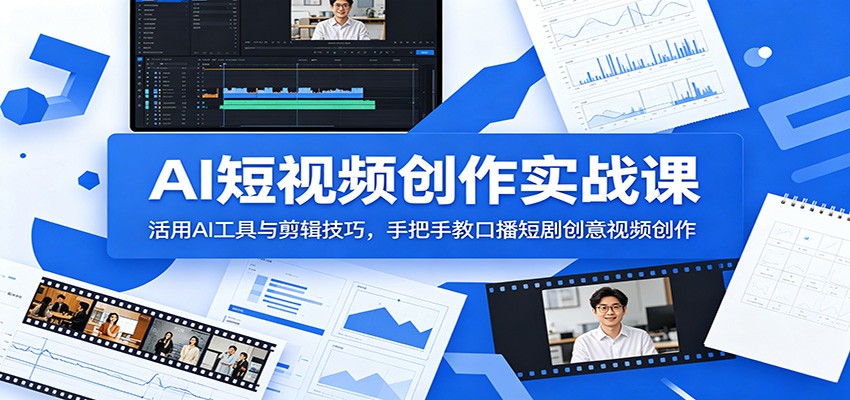 AI短视频创作实战课：活用AI工具与剪辑技巧，手把手教口播短剧创意视频创作-创业网 - 最新网络创业项目与实战营销教程平台 | cye.cc