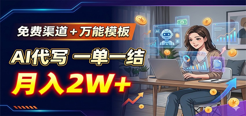 免费渠道+万能模板，AI代写一单一结，月入2W+-创业网 - 最新网络创业项目与实战营销教程平台 | cye.cc
