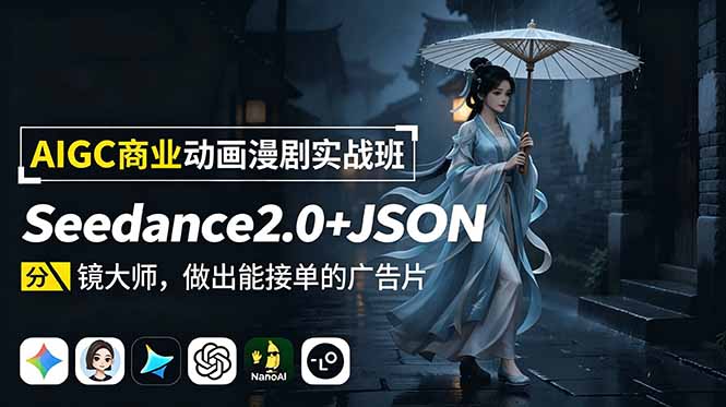 AIGC商业动画漫剧实战班：Seedance2.0+JSON分镜大师，做出能接单的广告片-创业网 - 最新网络创业项目与实战营销教程平台 | cye.cc