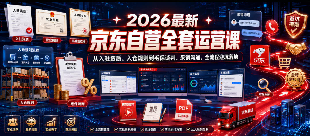 2026最新京东自营全套运营课，从入驻资质、入仓规则到毛保谈判、采销沟通，全流程避坑落地-创业网 - 最新网络创业项目与实战营销教程平台 | cye.cc