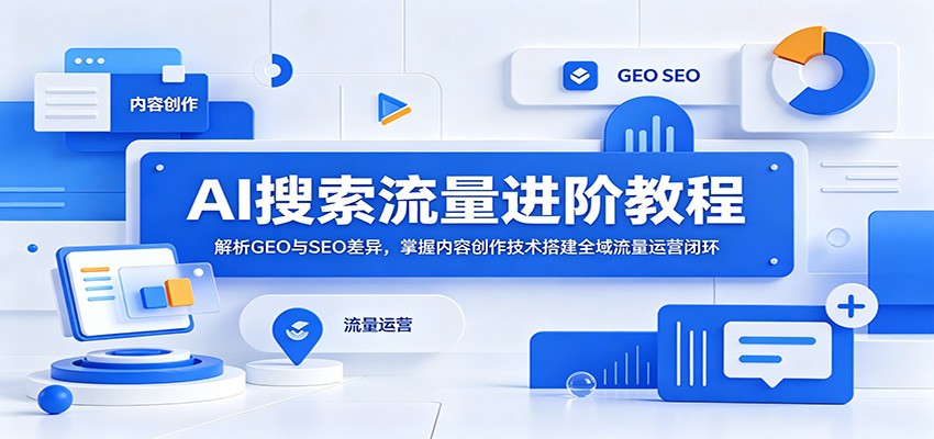 AI搜索流量进阶教程：解析GEO与SEO差异，掌握内容创作技术搭建全域流量运营闭环-创业网 - 最新网络创业项目与实战营销教程平台 | cye.cc