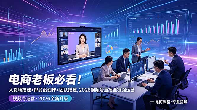 电商老板必看！人货场搭建+排品设计+素材创作+团队搭建，2026视频号直播全链路运营-创业网 - 最新网络创业项目与实战营销教程平台 | cye.cc