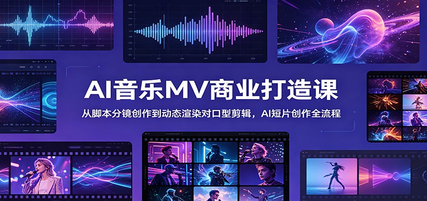 AI音乐MV商业打造课：从脚本分镜创作到动态渲染对口型剪辑，AI短片创作全流程-创业网 - 最新网络创业项目与实战营销教程平台 | cye.cc