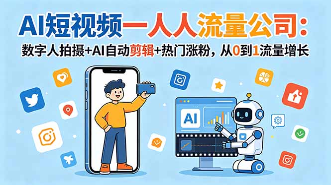 AI短视频一人流量公司：数字人拍摄+AI自动剪辑+热门涨粉，从0到1流量增长-创业网 - 最新网络创业项目与实战营销教程平台 | cye.cc