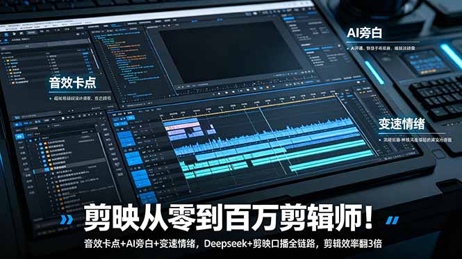 剪映从零到百万剪辑师！音效卡点+AI旁白+变速情绪，Deepseek+剪映口播全链路，剪辑效率翻3倍-创业网 - 最新网络创业项目与实战营销教程平台 | cye.cc