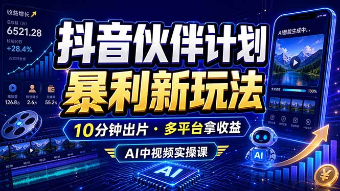 抖音伙伴计划最新玩法，无需配音剪辑，10分钟出一条原创视频，轻松日入三位数-创业网 - 最新网络创业项目与实战营销教程平台 | cye.cc