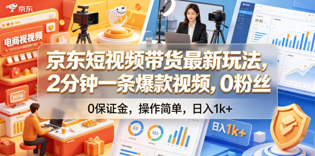 京东短视频带货最新玩法，2分钟一条爆款视频，0粉丝，0保证金，操作简单，日入1k+【揭秘】-创业网 - 最新网络创业项目与实战营销教程平台 | cye.cc