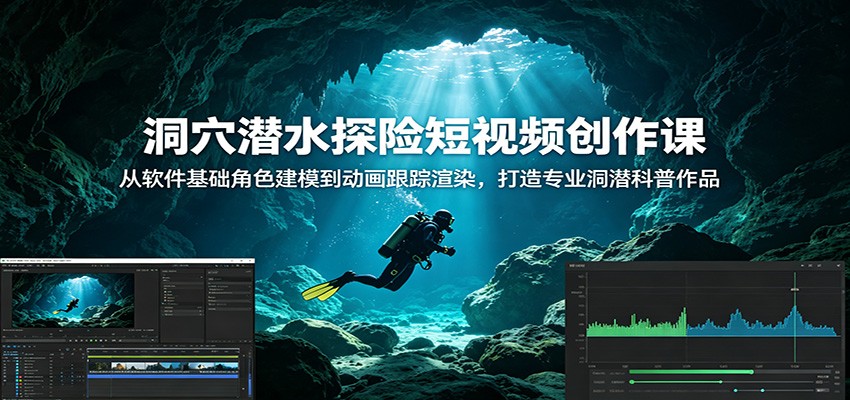 洞穴潜水探险短视频创作课：从软件基础角色建模到动画跟踪渲染，打造专业洞潜科普作品-创业网 - 最新网络创业项目与实战营销教程平台 | cye.cc