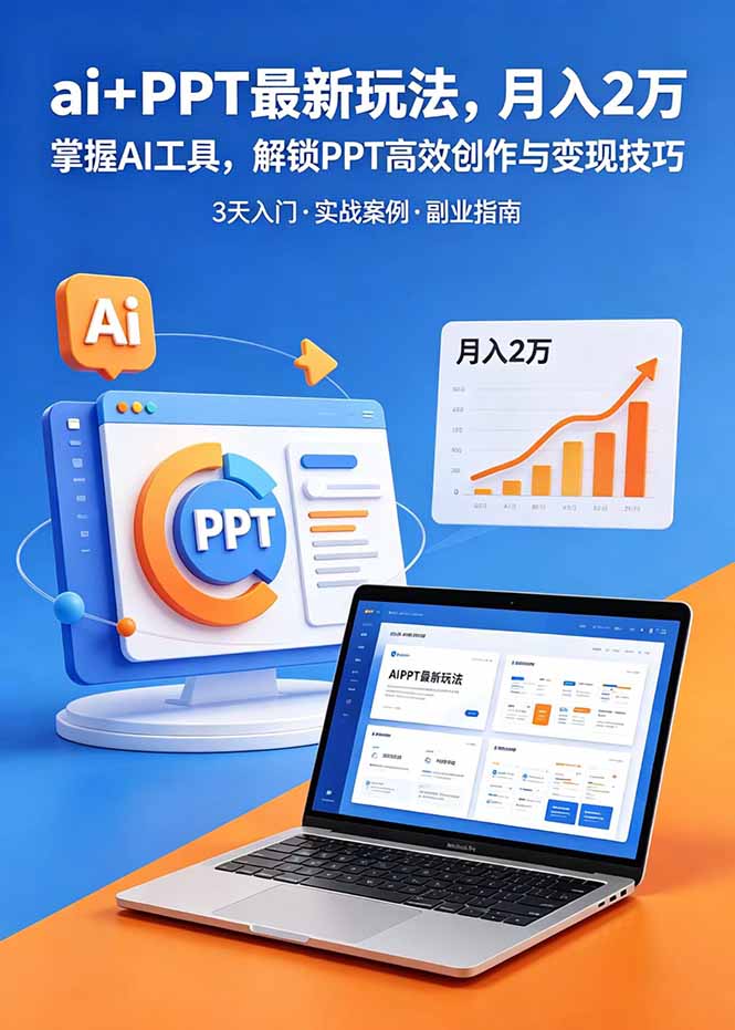 ai+PPT最新玩法，月入2万掌握AI工具，解锁PPT高效创作与变现技巧3天入门，实战案例·副业指南-创业网 - 最新网络创业项目与实战营销教程平台 | cye.cc