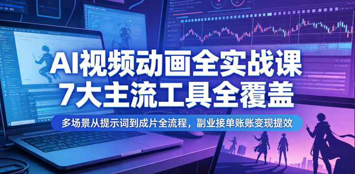 AI视频动画全实战课，7大主流工具全覆盖，多场景从提示词到成片全流程，副业接单账号变现提效-创业网 - 最新网络创业项目与实战营销教程平台 | cye.cc