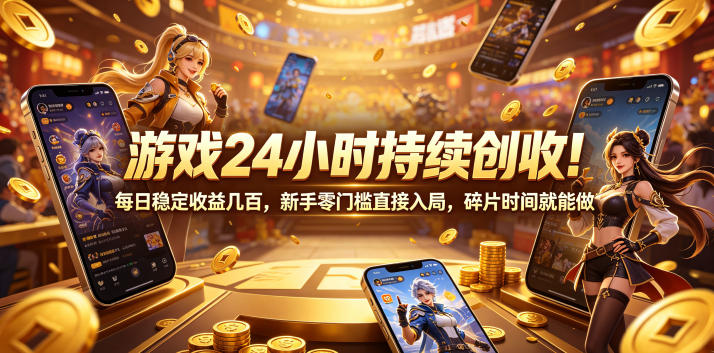 游戏24小时持续创收！每日稳定收益几百，新手零门槛直接入局，碎片时间就能做【揭秘】-创业网 - 最新网络创业项目与实战营销教程平台 | cye.cc