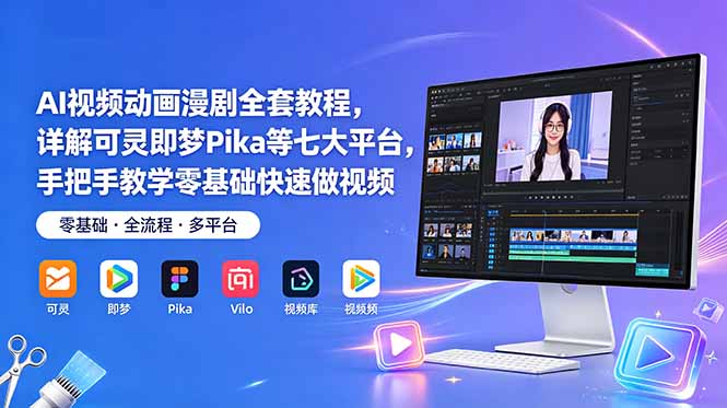 AI视频动画漫剧全套教程，详解可灵即梦Pika等七大平台，手把手教学零基础快速做视频-创业网 - 最新网络创业项目与实战营销教程平台 | cye.cc