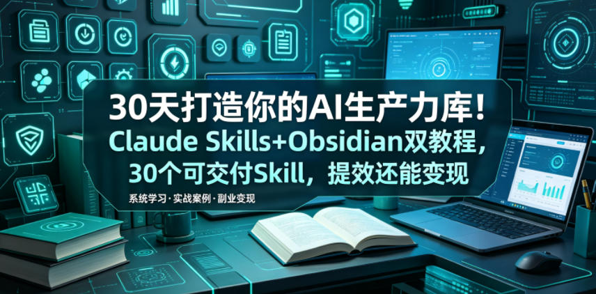 30天打造你的AI生产力库！Claude Skills+Obsidian 双教程，30 个可交付 Skill，提效还能变现-创业网 - 最新网络创业项目与实战营销教程平台 | cye.cc