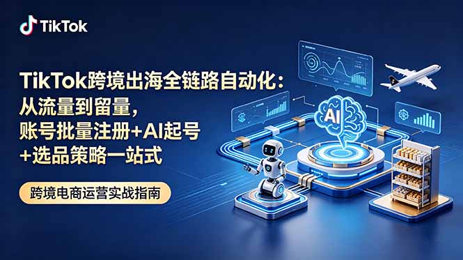 TikTok跨境出海全链路自动化：从流量到留量，账号批量注册+AI起号+选品策略一站式-创业网 - 最新网络创业项目与实战营销教程平台 | cye.cc