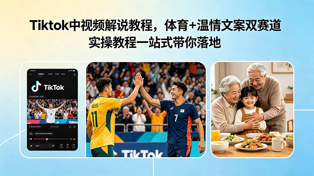 Tiktok中视频解说教程，体育+温情文案双赛道实操教程一站式带你落地-创业网 - 最新网络创业项目与实战营销教程平台 | cye.cc