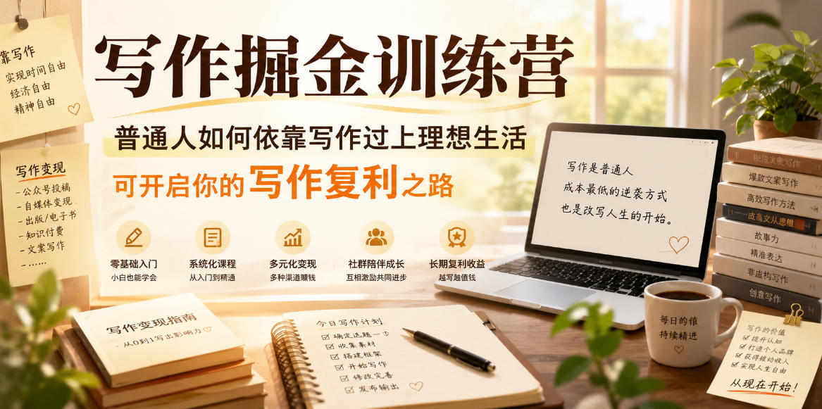 写作掘金训练营，普通人如何依靠写作过上理想生活，可开启你的写作复利之路(更新6月)-创业网 - 最新网络创业项目与实战营销教程平台 | cye.cc