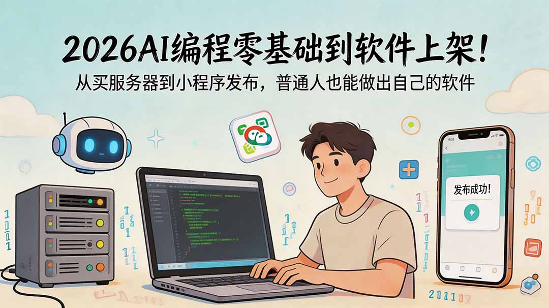 2026AI编程零基础到软件上架！从买服务器到小程序发布，普通人也能做出自己的软件-创业网 - 最新网络创业项目与实战营销教程平台 | cye.cc