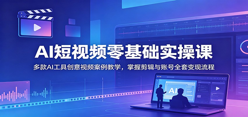 AI短视频零基础实操课：多款AI工具创意视频案例教学，掌握剪辑与账号全套变现流程-创业网 - 最新网络创业项目与实战营销教程平台 | cye.cc