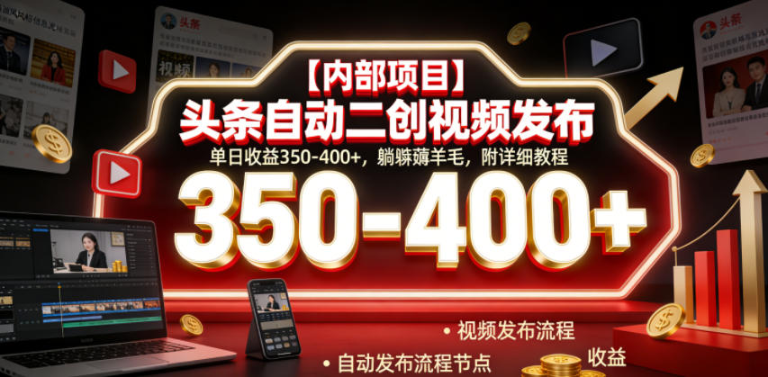 【内部项目】头条自动二创视频发布，单日收益350-400+，躺賺薅羊毛，附详细教程【揭秘】-创业网 - 最新网络创业项目与实战营销教程平台 | cye.cc