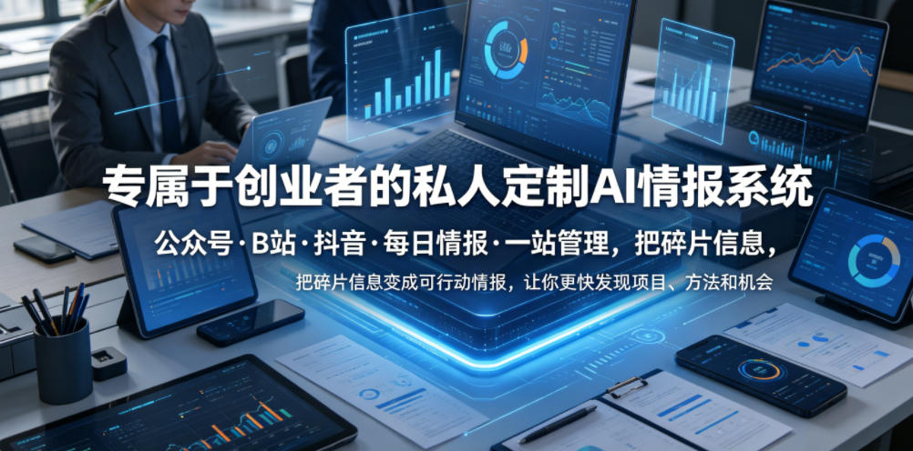 专属于创业者的私人定制AI情报系统，公众号·B站·抖音·每日情报·一站管理，把碎片信息变成可行动情报，让你更快发现项目、方法和机会-创业网 - 最新网络创业项目与实战营销教程平台 | cye.cc