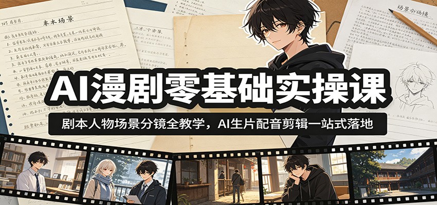 AI漫剧零基础实操课：剧本人物场景分镜全教学，AI生片配音剪辑一站式落地-创业网 - 最新网络创业项目与实战营销教程平台 | cye.cc