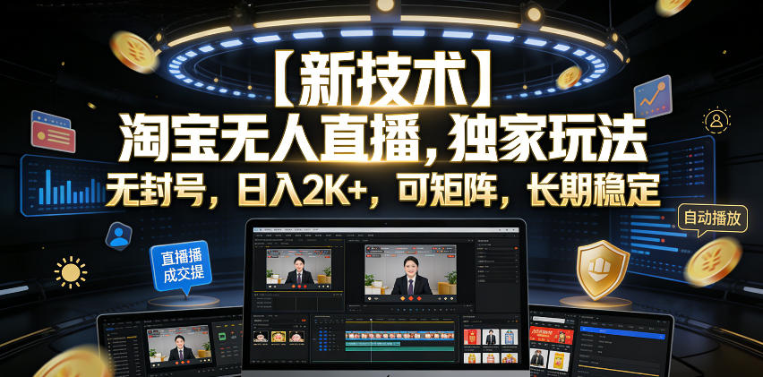 【新技术】淘宝无人直播，独家玩法，无封号，日入2K+，可矩阵，长期稳定【揭秘】-创业网 - 最新网络创业项目与实战营销教程平台 | cye.cc