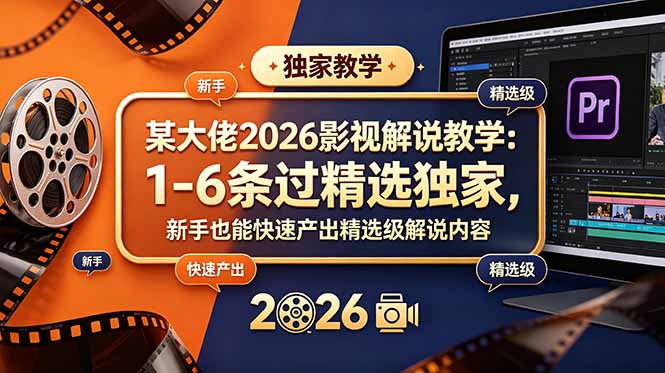 某大佬2026影视解说教学：1-6条过精选独家，新手也能快速产出精选级解说内容-创业网 - 最新网络创业项目与实战营销教程平台 | cye.cc