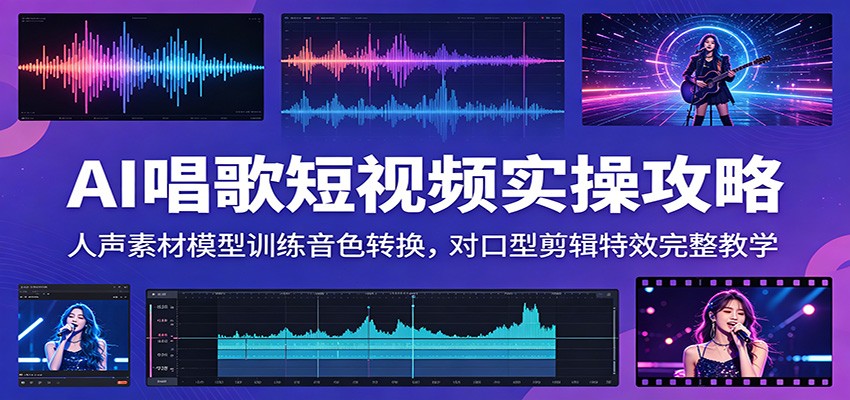 AI唱歌短视频实操攻略：人声素材模型训练音色转换，对口型剪辑特效完整教学-创业网 - 最新网络创业项目与实战营销教程平台 | cye.cc