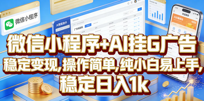 微信小程序+AI挂G广告，稳定变现，操作简单，纯小白易上手，稳定日入1k【揭秘】-创业网 - 最新网络创业项目与实战营销教程平台 | cye.cc