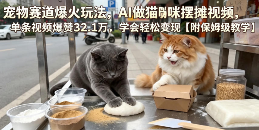 宠物赛道爆火玩法，AI做猫咪摆摊视频，单条视频爆赞32.1万，学会轻松变现【附保姆级教学】-创业网 - 最新网络创业项目与实战营销教程平台 | cye.cc