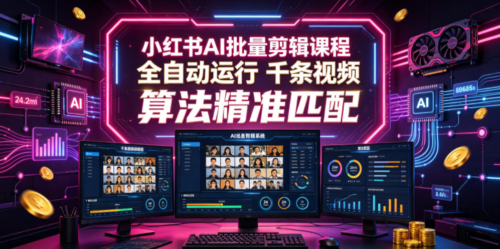 小红书AI批量剪辑课程，24小时全自动运行，解放双手专注运营，千条视频批量处理，小红书算法精准匹配-创业网 - 最新网络创业项目与实战营销教程平台 | cye.cc
