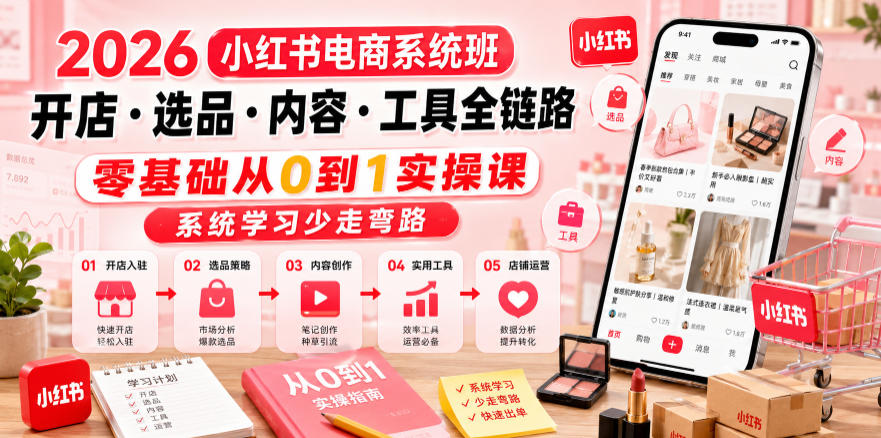 2026小红书电商系统班开店・选品・内容・工具全链路，零基础从0到1实操课，系统学习少走弯路-创业网 - 最新网络创业项目与实战营销教程平台 | cye.cc
