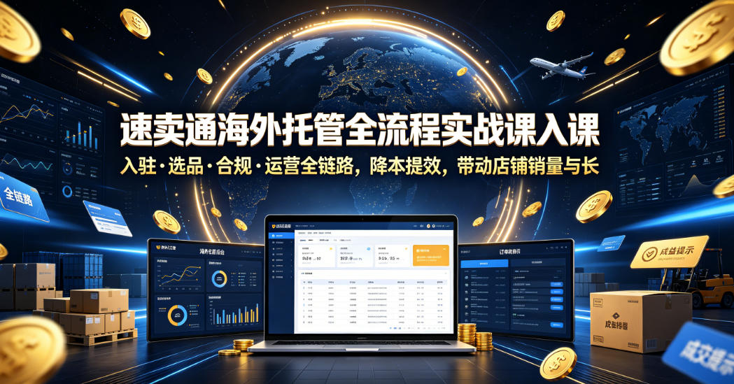 速卖通海外托管全流程实战课入驻・选品・合规・运营全链路，降本提效，带动店铺销量与收益增长-创业网 - 最新网络创业项目与实战营销教程平台 | cye.cc