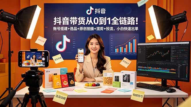抖音带货从0到1全链路！账号搭建+选品+原创拍摄+混剪+投流，小白快速出单-创业网 - 最新网络创业项目与实战营销教程平台 | cye.cc