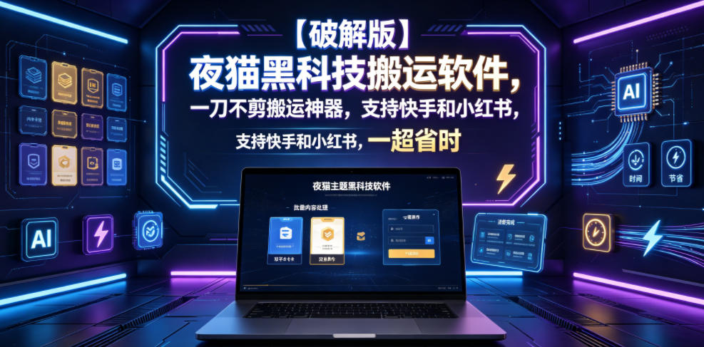 【破解版】夜猫黑科技搬运软件，一刀不剪搬运神器，支持快手和小红书，一键搬运超省时！-创业网 - 最新网络创业项目与实战营销教程平台 | cye.cc