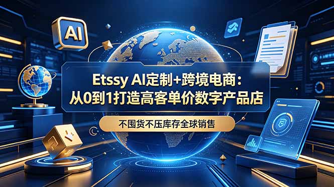 Etsy AI定制+跨境电商：从0到1打造高客单价数字产品店，不囤货不压库存全球销售-创业网 - 最新网络创业项目与实战营销教程平台 | cye.cc