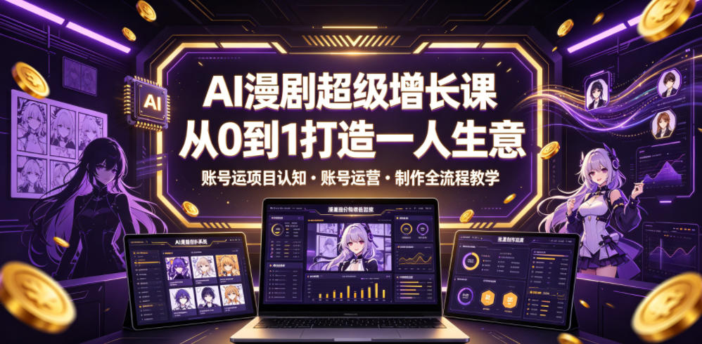 AI漫剧超级增长课，从0到1打造一人生意，项目认知・账号运营・制作全流程教学-创业网 - 最新网络创业项目与实战营销教程平台 | cye.cc