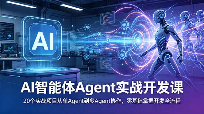 AI智能体Agent实战开发课：20个实战项目从单Agent到多Agent协作，零基础掌握开发全流程-创业网 - 最新网络创业项目与实战营销教程平台 | cye.cc