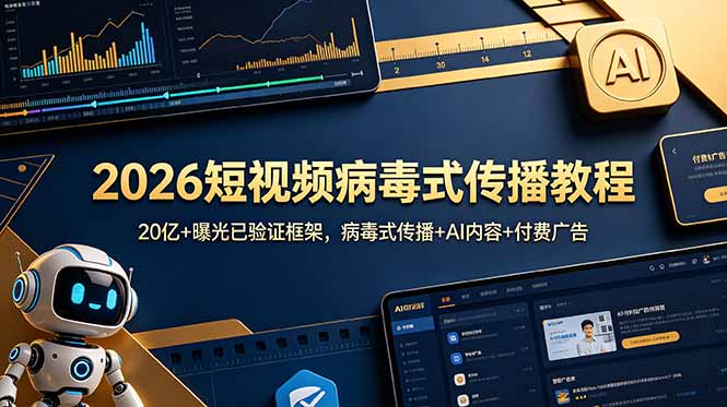 2026短视频病毒式传播教程：20亿+曝光已验证框架，病毒式传播+AI内容+付费广告-创业网 - 最新网络创业项目与实战营销教程平台 | cye.cc