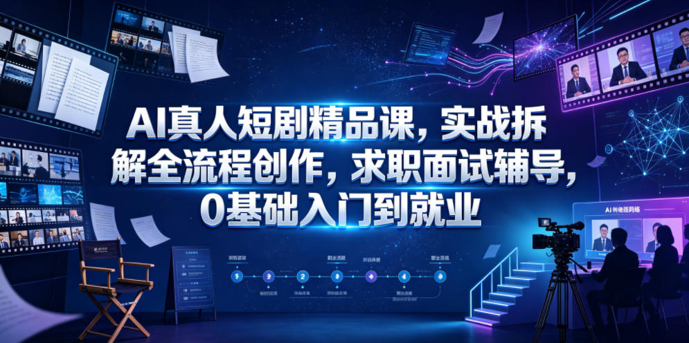 AI真人短剧精品课，实战拆解全流程创作，求职面试辅导，0基础入门到就业-创业网 - 最新网络创业项目与实战营销教程平台 | cye.cc