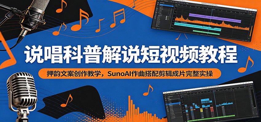 说唱科普解说短视频教程：押韵文案创作教学，SunoAI作曲搭配剪辑成片完整实操-创业网 - 最新网络创业项目与实战营销教程平台 | cye.cc