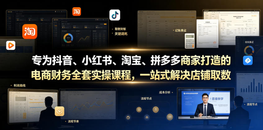 专为抖音、小红书、淘宝、拼多多商家打造的电商财务全套实操课程，一站式解决店铺取数、记账、报税全流程难题-创业网 - 最新网络创业项目与实战营销教程平台 | cye.cc